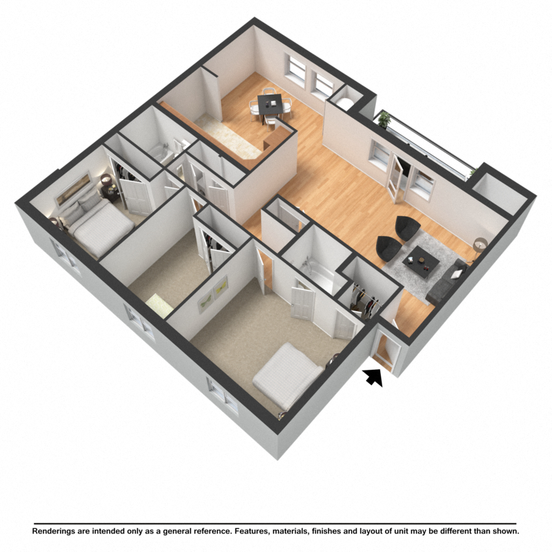 Floor plan for 3 beds, 2 baths, 1153 sqft